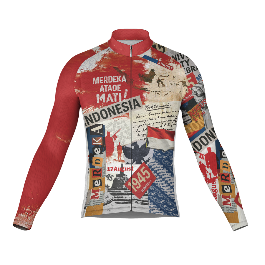 VINTAGE INDONESIA UNISEX LONG SLEEVE CYCLING JERSEY RED